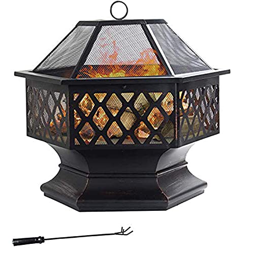 ZJFHEYUO Brasero pequeño, brasero de Metal para jardín, brasero para jardín Exterior, Patio, chimeneas de Exterior, brasero de Patio Trasero con Malla Protectora contra chispas