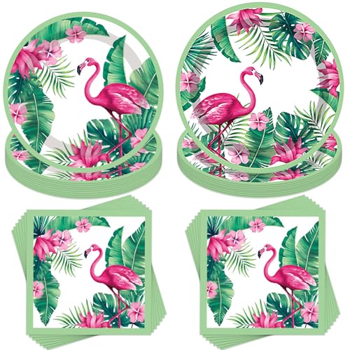 Jiahuade Flamingo Partygeschirr Set,40 Stück Partygeschirr...