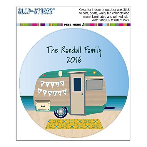 Graphics and More Personalized Custom Happy Camper Trailer Beach Camping Family Circle Automotive Car Window Locker Bumper Sticker