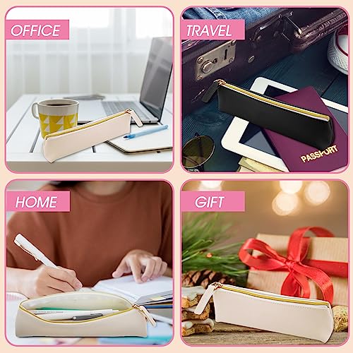 Tiesome Leather Pen Pencil Case, 2Pcs Cute Slim Pen Bag Small Pencil Pouch Lovely Stationery Bag Portable Cosmetic Bag Zipper Bag For Pen Pencils Markers(Black+White) #TOP6