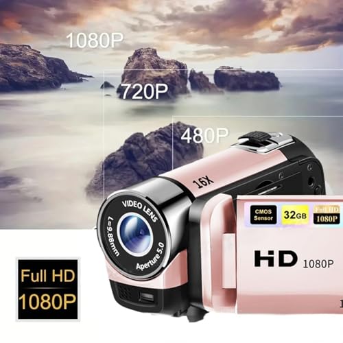 Caméscope vintage 1080p avec écran rotatif et zoom numérique 16x