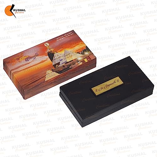 Image of 24K Gold Plated Religious Frame Rectangular Photo Frame Tabletop with Charan Paduka Return Gifts for Home Puja Office (JAGANNATH JI), 8.25 x 4.5 Inch