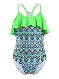 Agoky Mädchen Meerjungfrau Badeanzug Einteiler Hydrasuit Kinder Strandanzug Kurz Ärmellos Body Schwimmshirt Mit Print Bikinihose Für 6-14 Jahre Grün 98-104