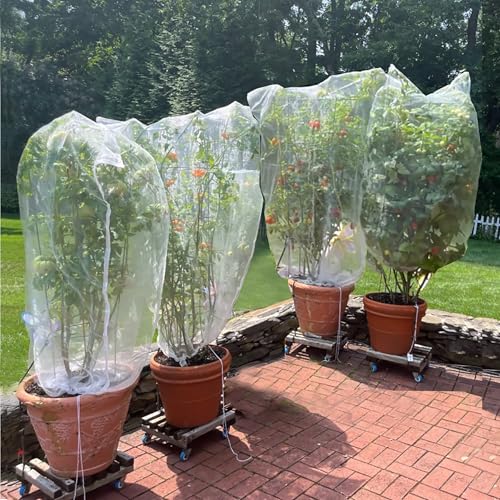 Drawstring Blueberry Netting for Bushes (4 Pack 3.282.62FT) - Easy Install Reusable Garden Netting Protective Mesh for Fruit Trees & Tomato Plants Blocks Birds Squirrels & Insects