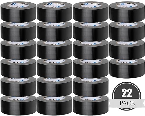 22 Pack Black Duct Tape Bulk, 2 Inch Heavy Duty (Total 660 Yards), Strong No Residue All-Weather Tape, Tear by Hand, Multi-Use for Indoor