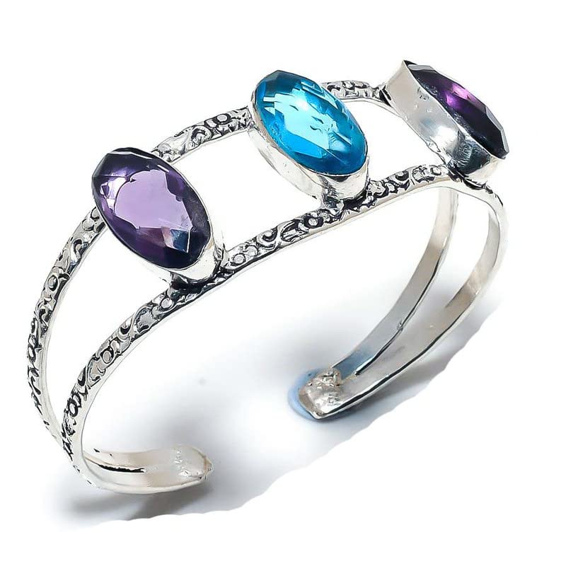 Manchette améthyste violette et topaze bleu pour sublimer vos tenues de soirée