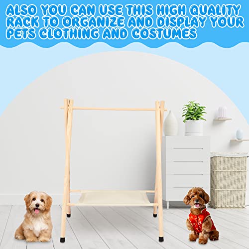 Queekay Kids Clothing Rack Kids Garment Rack 31.5" L X 13.8" W X 31.5" H For Pets Dolls Baby Dress Up Storage Wooden Clothes Organizer With Storage Shelf Hanger Rack Beige Large #TOP5