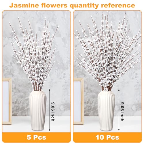 5pcs 29.5" Faux Jasmine Artificial Flowers Tall White Floral Branches for Home Wedding Vase Filler Party DIY Decoration