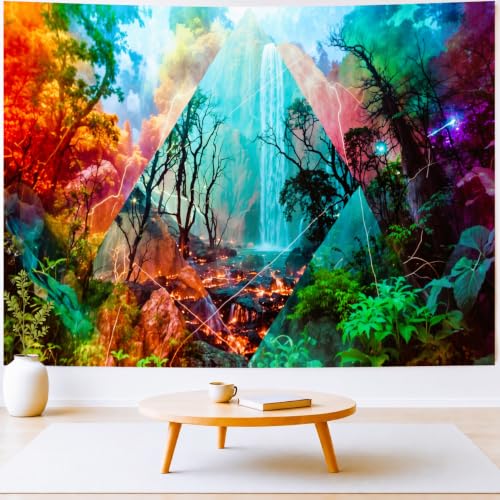 Delur Forest Tapestry Waterfall Mountain Rainforest Sunset Nature Tree Tapestry Wall Hanging Scenic Tropical Landscape Natural Sunrise Headboard for Bedroom Living Room Home Decor (59.1" x 78.7")