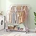 Laiensia Double Rods Garment Rack with Wheels, Clothing Rack for Hanging Clothes,4 Hooks, Multi-Functional Bedroom Clothes Rack, Pink