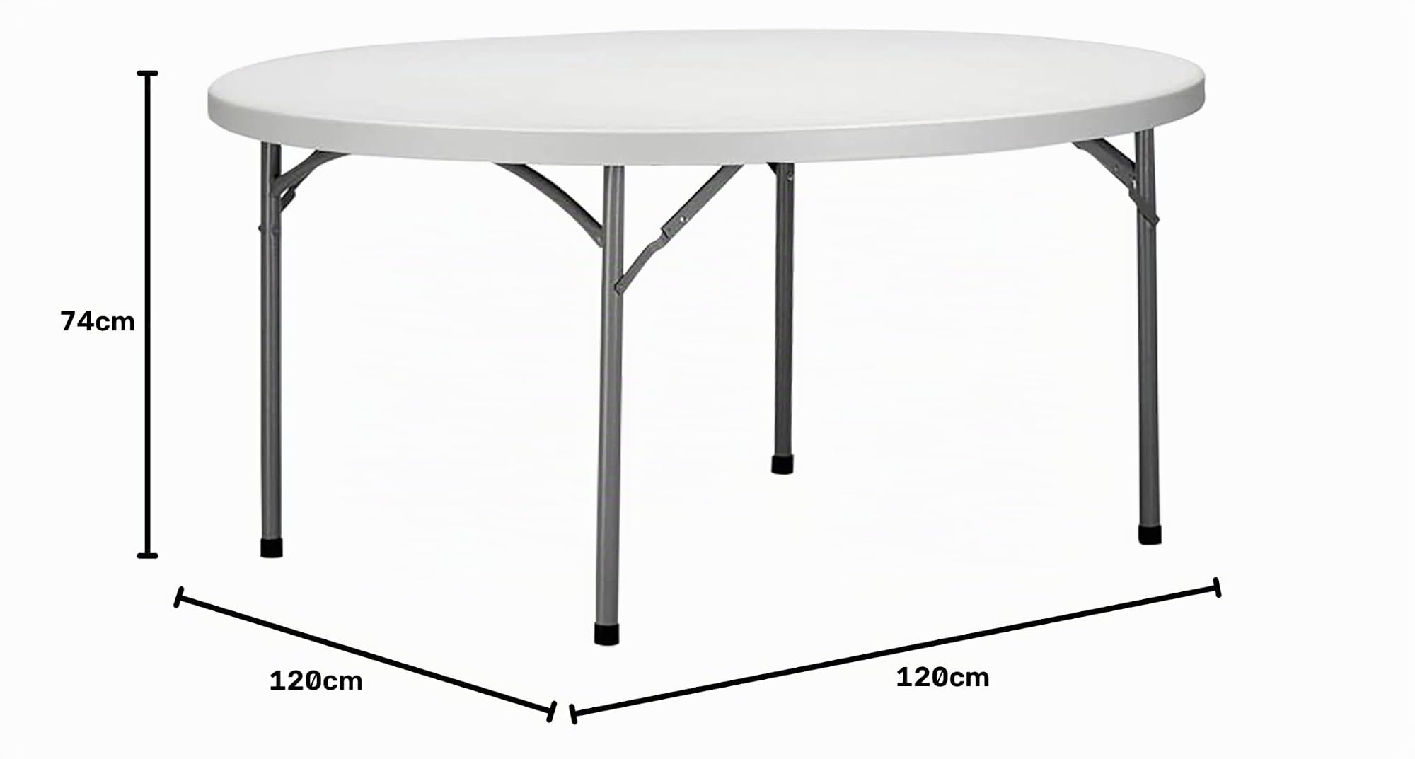 milani home - tavolo catering, rotondo, pieghevole, 4 posti, salvaspazio, acciaio e ABS, bianco, diametro 120 cm