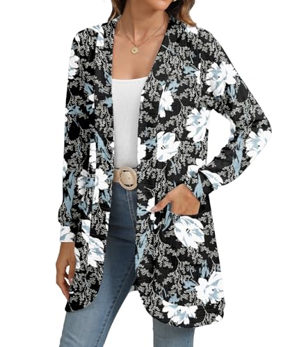 Image of YSYOKOW Cardigan Sweaters for Women Long Sleeve Open Front with Pockets | Long Cardigans for Women Lightweight Soft Casual Dressy Loose Fit Cardigan Sweater with Pockets for Work and Office