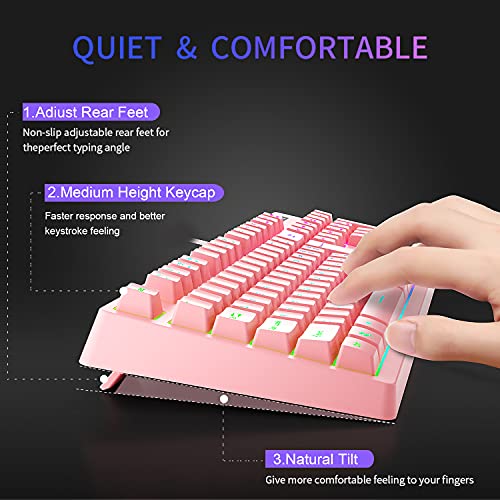 Gaming Keyboard And Mouse Combo Pink, Loreran Gaming Keyboard Led Colorful Lights Backlit Wired Pink Keyboard Kawaii And Cute Keyboard Adjustable Light Up Keyboards For Mac/Pc/Laptop/Win7/Win8/Win10 #TOP4