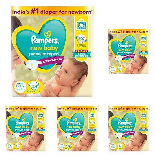 Image of Pampers Active Baby Diapers, New Born, Extra Small, (NB, XS) size, 24 Count, Taped style diaper (Pack of 5)