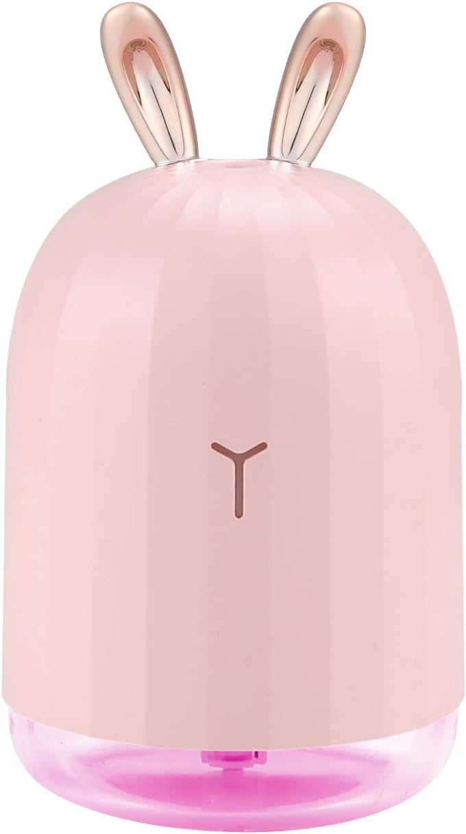 Humidifier Cute Cool Mist Essential Oil Diffuser, 220ml Aroma Essential Oil Cool Mist USB Humidifier, Waterless Auto Shut-off and 7 Color LED Night Lights Changing for Home Office Baby(Pink)