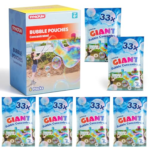 SYNCFUN 6 pacotes de soluções concentradas de bolhas gigantes (até 4,5 galões), 6 sacos de substituição de solução para máquina de bolhas, varinhas, soprador, páscoa, atividade ao ar livre