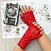 Instiqueo Short Floral Fingerless Lace Gloves for Women (Red)