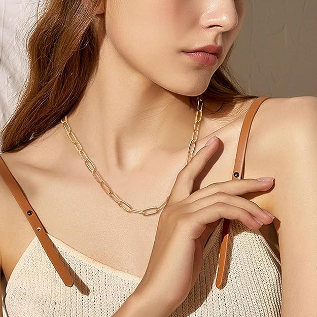 Stainless Steel Paperclip Necklace| Silver Paperclip Chain Necklace |18k Gold Plated Paperclip Chain Necklace| Women's Trendy Layering Necklaces | Choose Length | Fine Chain Necklaces |Hypoallergenic & Comfortable Women's Chain Necklaces 18/20/22/24 Inch - Image 3