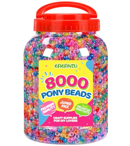 Glitter Pony Beads for Bracelet 8050 pcs Multi-Colored Beads Bulk for Hair Jewelry Making Braiding DIY Crafts Kandi Key Chains and Ornaments Decorations 9 Assorted Colors Boxed (8050)