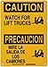 Brady 90809 10" Width x 14" Height B-302 Polyester, Black on Yellow Bilingual Sign, English and Spanish, Header "Caution/Precaucion", Legend "Watch out for Forklift Trucks/Mire la Salida de los Camiones" (with Picto)