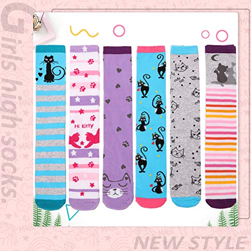 Image of MOGGEI 6 Pairs Kids Girls Knee High Socks Gift Long Crazy Silly Tall Funny Boot Cute Animal Child Fun Socks