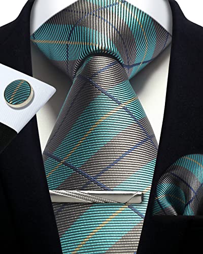 Image of Striped Plaid Polka Dot Mens Tie Formal Necktie Pocket Squares Ties Clips Cufflinks Classic for Men Set