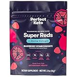 Perfect Keto Super Reds Superfood Powder, Antioxidants Supplement with Fruit & Vegetable Powder, Polyphenols & Marine Collagen, Drink Mix for Skin & Energy Support, Blueberry Pomegranate, 20 Servings