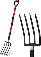 COSITA 44-Inch Heavy Duty Garden Pitchfork with Fiberglass Handle, 4-Tine Steel Head for Manure, Mulch, Digging, Aeration - Red