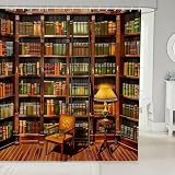 Tenda Doccia Antimuffa Libri Tenda da Doccia 180x180 cm 3D Libri Della Biblioteca Tende Doccia per Vasca da Bagno Tessuto Impermeabile con 12 Ganci A-2188