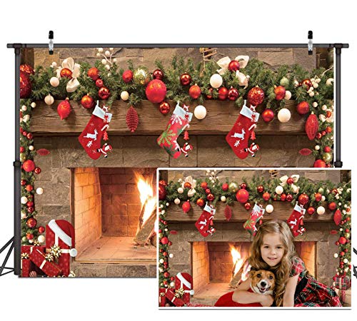 Dudaacvt 12x10ft Christmas Photography Backdrops Christmas Fireplace Decoration Background Family Party Birthday Baby Shower Decoration Photo Booth Props D469