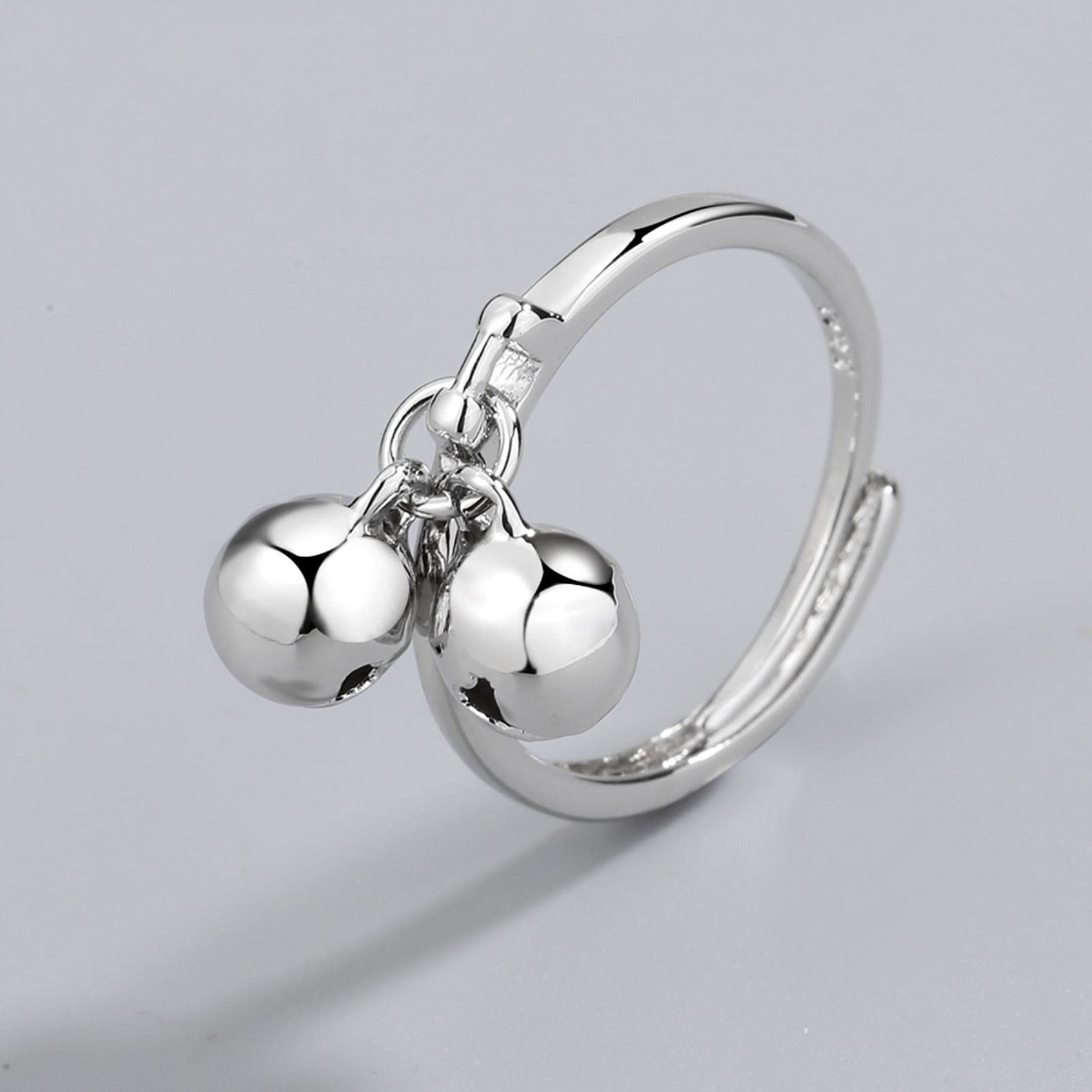 Hcma Women's Silver 925 Double Bell Open Finger Ring Adjustable Ring For Minimalist Accessories Jewelry