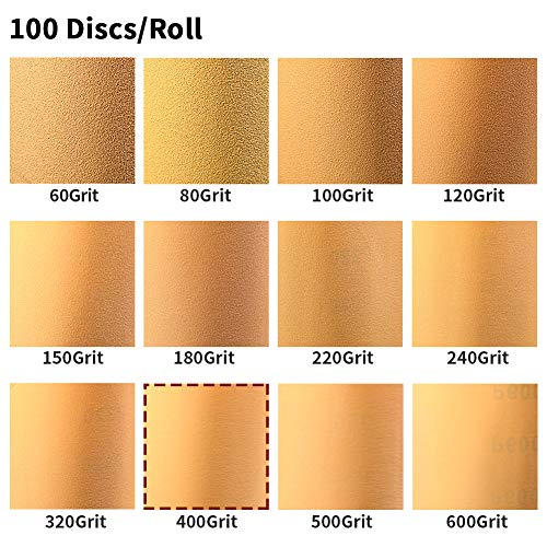 Image of SPEEDWOX 100 Pcs 400 Grit 5 inch Round Sanding Discs Sandpaper Roll | Adhesive Back PSA Sticky Back, No Hole, Stick and Sand Sandpaper for Wood, Auto Body Repair Marine Paint Metal and Plastics