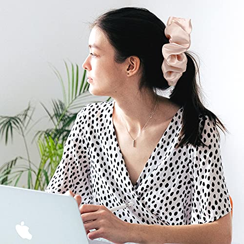 Ceelgon Big Real Silk Scrunchies For Hair Satin Oversized For Sleep Large Scrunchie For Curly Hair Silk Thick Elastic Hair Ties Jumbo Hair Scrunchies 6 Pack (Black, Champagne, Pink,Khaki, Blue, Shell Pink) #TOP2