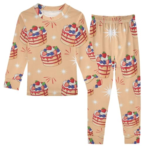Pajama Sets Long Sleeve Dessert Berry Cake Pattern Soft Comfy Sleepwear 2 Piece PJS 3-8T
