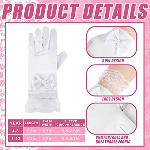 Geyoga 4 Pcs Pearl Necklace Set for Little Girls Toddler Girls Tea Party Jewelry White Pearl Earrings Bracelet Sets First Communion Gloves Kit for Kids Age 4-12 Years3