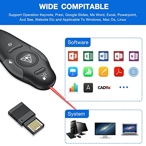 Presentation Clicker Wireless Presenter Remote Usb Control Powerpoint Ppt Clicker, Laser Pointer Rf 2.4Ghz Presenter Remote Google Slide Advancer Powerpoint Clicker For Computer/Laptop/Mac/Keynote #TOP3