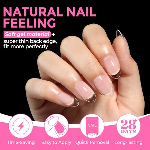 Image of UNA GELLA Medium Oval Fake Nails Pre-shape 216pcs Round Gel Nail Tips Press on Nails for Full Cover Acrylic Round Oval Full Nails False Nails 12 Sizes False Soft Gel Tips
