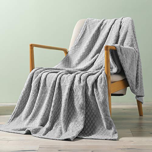 Exclusivo Mezcla Brushed Diamond Check Large Flannel Fleece Throw Blankets (Light Grey, 50