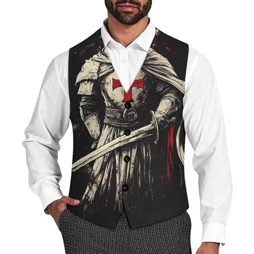 Knights Suit Vest for Men Slim Fit Sleeveless Jacket V Neck Business Waistcoat Button Up Dressy Top