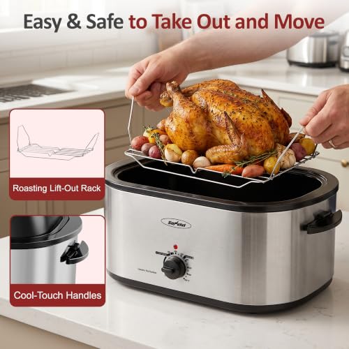 Image of Sunvivi 30QT Roaster Oven for Large Whole Turkey, Countertop Roaster Cooker | Self-Basting & Glass Viewing Lid, Removable Pan, 150-450F Temp Control, for Baking Slow Cook Defrost Warm Turkey Up to 30lb