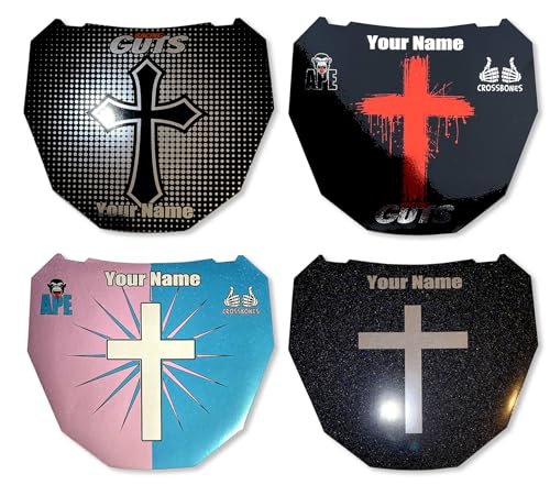 Custom ODI DH Size Cross Styles Number Plate Sticker Decal Racing Guts Design Personalized with Name Multicolor Eye-Catching Design for Super 73 Ebikes in Holographic Chrome or White Vinyl.