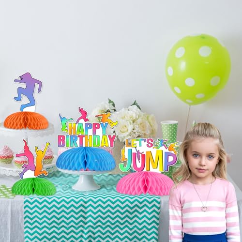 Decoraciones de fiesta de cumpleaños temática salto centros de mesa de panal Jollyboom de 8 piezas 4