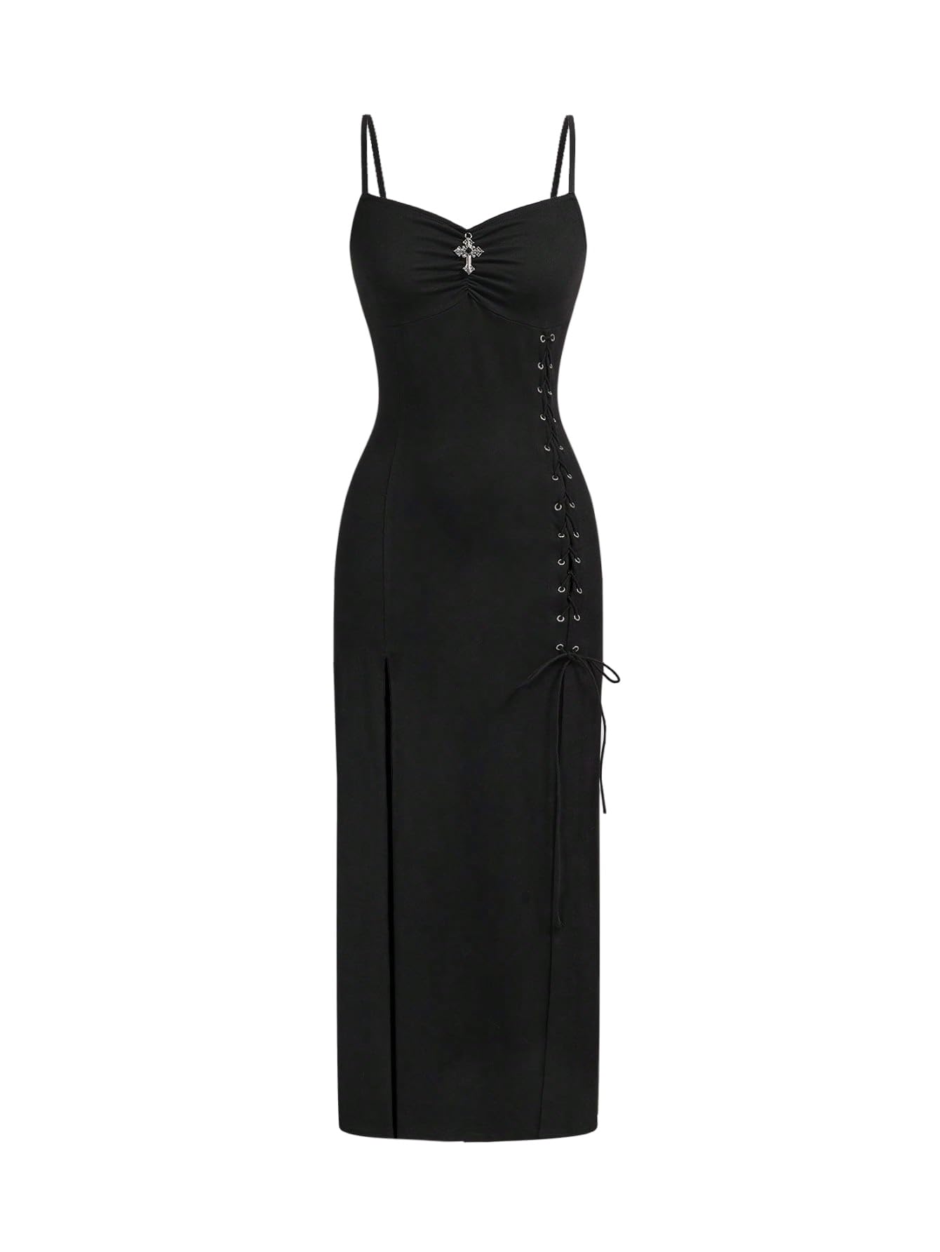 SweatyRocks Damska sukienka Y2k na ramiączkach spaghetti, sukienka maxi z rozcięciem, sukienka ołówkowa na Halloween, sukienka na ramiączkach, sukienka imprezowa, gotycka