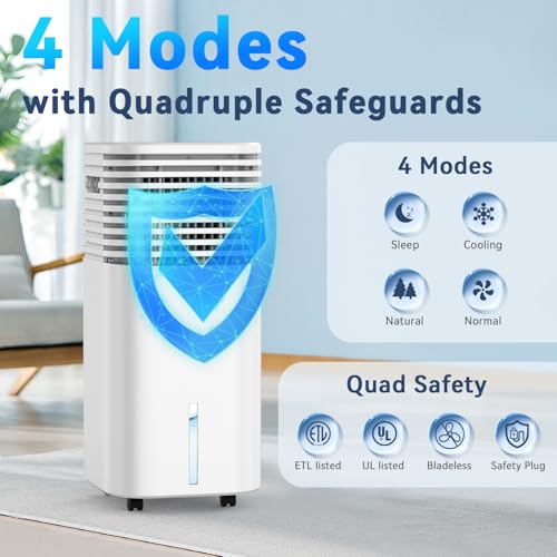 Image of Windowless Air Conditioner Portable 1800CFM w /4 Modes&3 Speeds, 15H Timer, 3 Gal Tank for 24H Cooling 600Sq.Ft, 120Swing Swamp Cooler Air Conditioner, Evaporative Air Cooler No Hose for Room