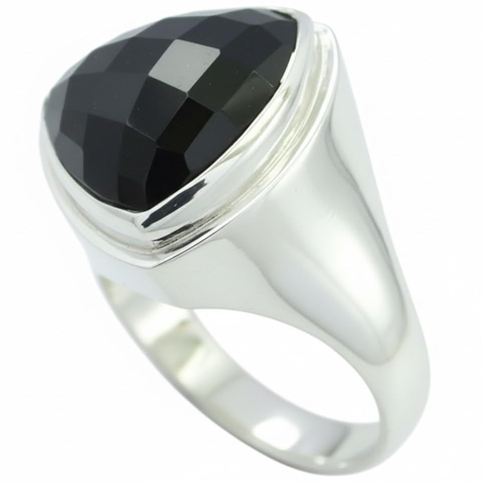 Image of 55Carat Natural Black Onyx Ring Sterling Silver Trillion Shape Chakra Healing US 4,5,6,7,8,9,10,11,12