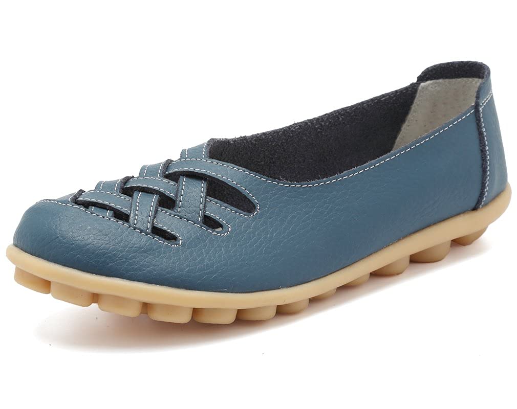 Women's Leather Casual Cut Out Loafers Flat Slip-on Shoes