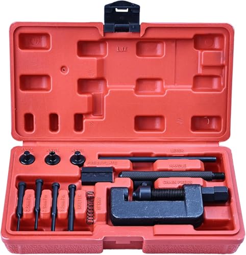 バイクチェーンカッター 自転車チェーン交換工具 チェーン切りカット 圧入 カシメ ツールセット オートバイ整備セット 420～630汎用 専用ケース付