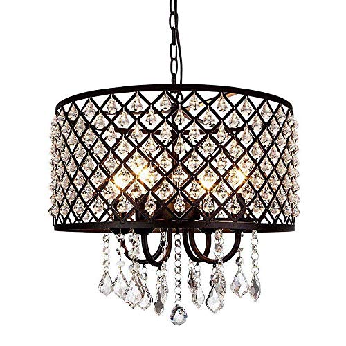 Berliget 3-Lights Black Finshed Adjustable Chain Industrial Living Room Round Metal Crystal Shade