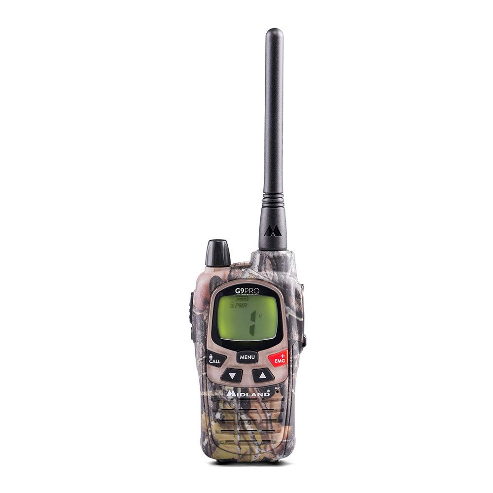 Midland - Walkie Talkie G9 PRO Mimetica, Ricetrasmittenti Professionali Dual Band Softair e Outdoor, 101 Canali, 32 PMR446/69 LPD, Waterproof IPX4, Copertura 12Km, Autonomia 23H, Batterie Ricaricabili