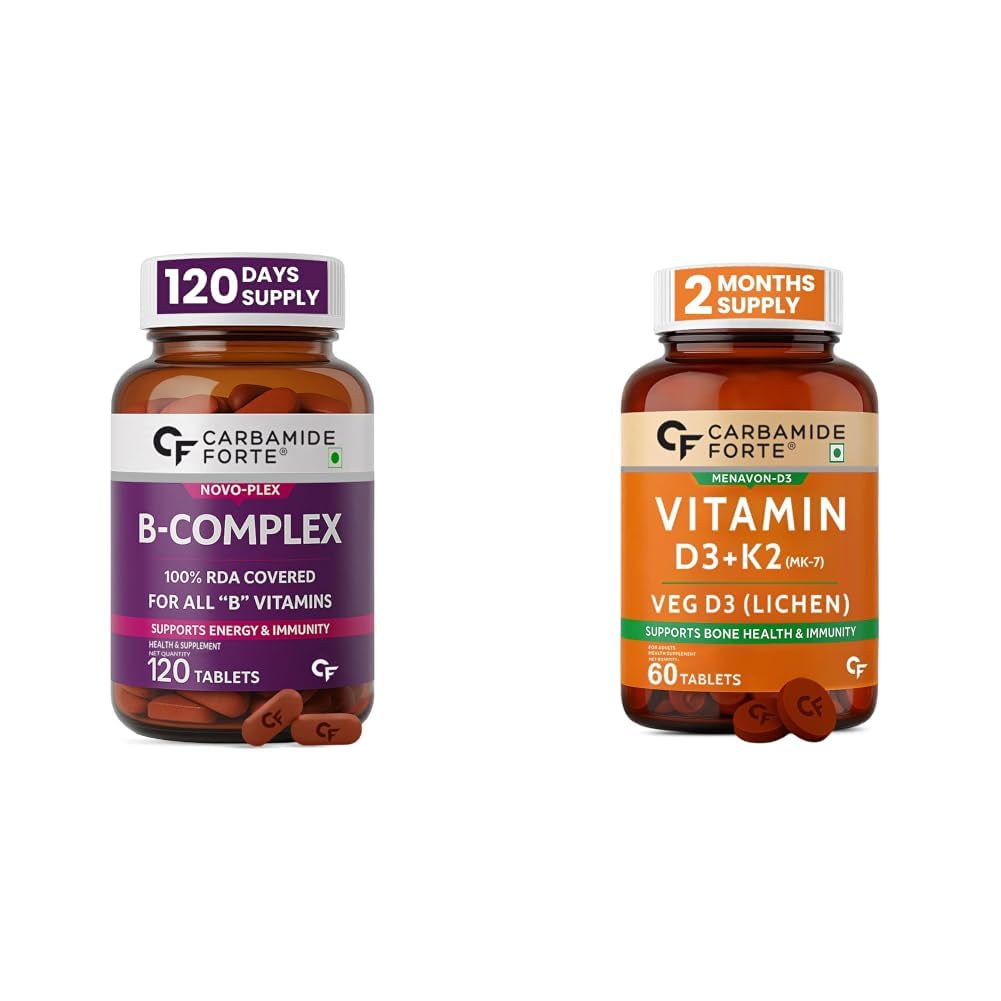 Carbamide Forte Vitamin B-Complex Tablets - 100% RDA for B Vitamins with B1, B2, B3, B5, B6, B9 & Vitamin B12 | Vitamin B Complex Supplements for Women & Men - 120 Vegetarian Tablets & Vitamin D3 K2-image-19